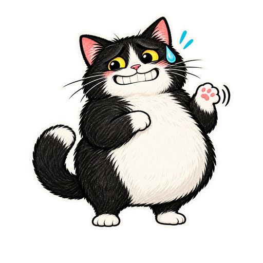 Cat smiles awkwardly